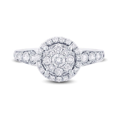 0.89ct 14k White Gold Diamond Cluster Lady's Ring Size 8.5