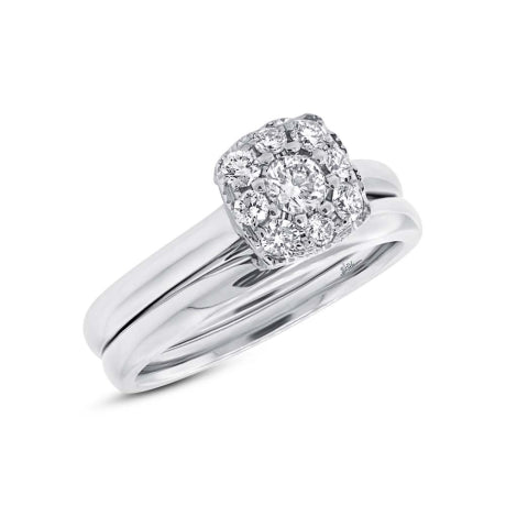0.53ct 14k White Gold Diamond Wedding Set Cluster Size 6.5