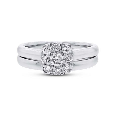 0.53ct 14k White Gold Diamond Wedding Set Cluster Size 6.5