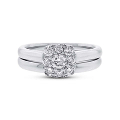 0.53ct 14k White Gold Diamond Wedding Set Cluster Size 6.5