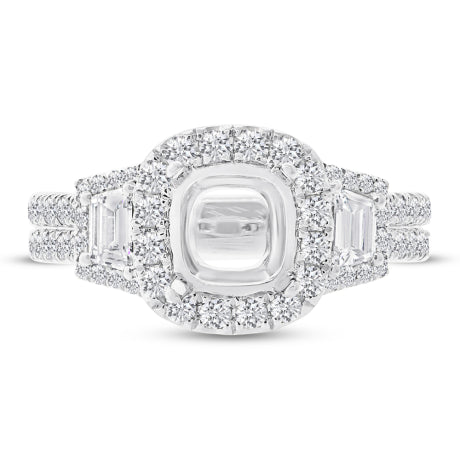 1.55ct 18k White Gold Diamond Semi-mount Ring for 7.2x7.2mm Center