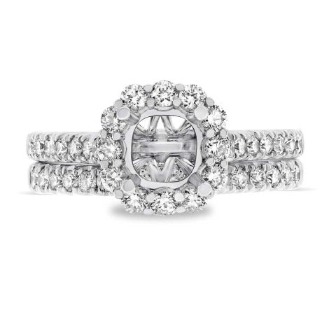 0.86ct 18k White Gold Diamond Semi-mount Ring 2-pc for 1.00ct Center