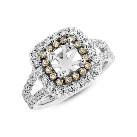 0.90ct 14k White Gold White & Champagne Diamond Semi-mount Ring for 5x5mm Center Size 5.5