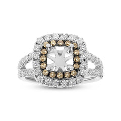 0.90ct 14k White Gold White & Champagne Diamond Semi-mount Ring for 5x5mm Center Size 5.5