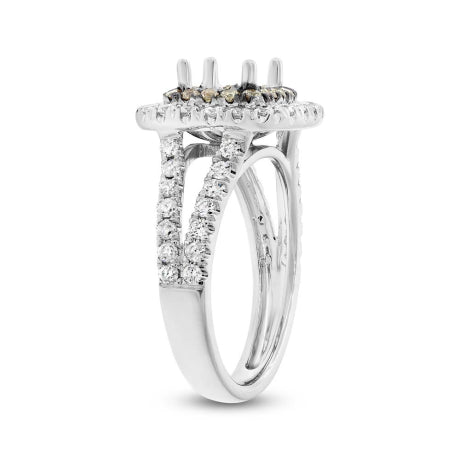 0.90ct 14k White Gold White & Champagne Diamond Semi-mount Ring for 5x5mm Center Size 5.5