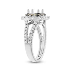 0.90ct 14k White Gold White & Champagne Diamond Semi-mount Ring for 5x5mm Center Size 5.5