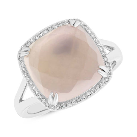 0.11ct Diamond & 7.37ct Rose Quartz 14k White Gold Ring