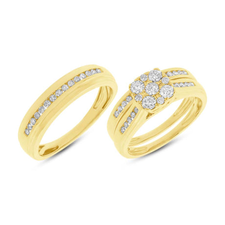 0.92ct 14k Yellow Gold Diamond Trio Set Cluster