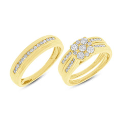 0.92ct 14k Yellow Gold Diamond Trio Set Cluster