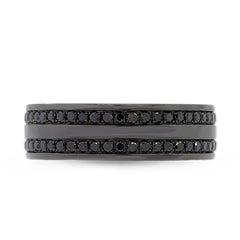 0.86ct 14k Black Rhodium Gold Black Diamond Men's Band Size 9.5