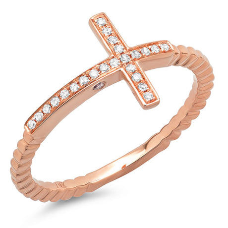 0.08ct 14k Rose Gold Diamond Cross Ring Size 9