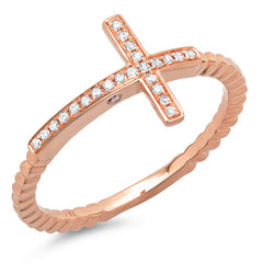 0.08ct 14k Rose Gold Diamond Cross Ring Size 9