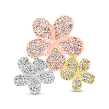 0.68ct 14k Three-tone Gold Diamond Flower Pendant