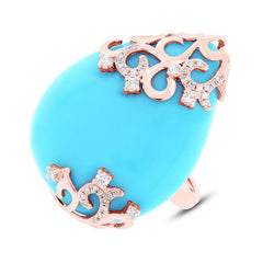0.24ct Diamond & 21.12ct Composite Turquoise 14k Rose Gold Lady's Ring Size 9