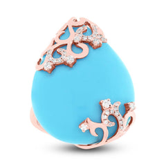 0.24ct Diamond & 21.12ct Composite Turquoise 14k Rose Gold Lady's Ring Size 9