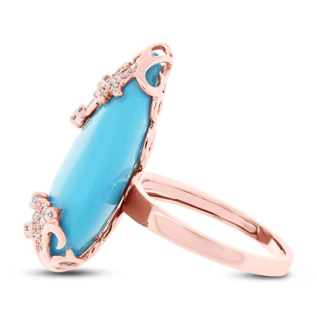 0.24ct Diamond & 21.12ct Composite Turquoise 14k Rose Gold Lady's Ring Size 9