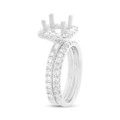 1.65ct 14k White Gold Diamond Semi-mount Ring for 6.5x6mm Center 2-pc Size 7.5