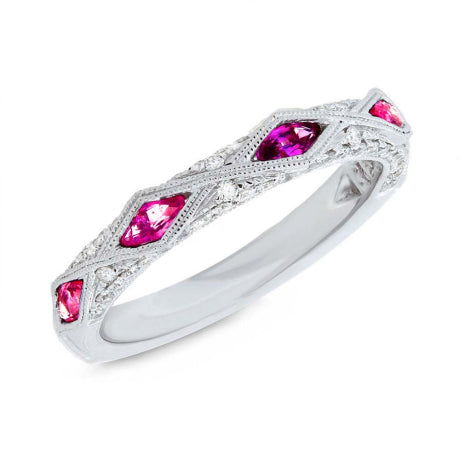 0.33ct Diamond & 0.64ct Ruby 14k White Gold Lady's Ring Size 8.5