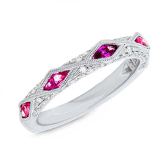 0.33ct Diamond & 0.64ct Ruby 14k White Gold Lady's Ring Size 8.5