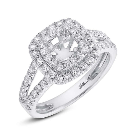 0.73ct 14k White Gold Diamond Semi-mount Ring for 5x5mm Center Size 6.5