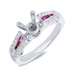 0.32ct Diamond & 0.24ct Ruby 14k White Gold Semi-mount Ring Size 6.5