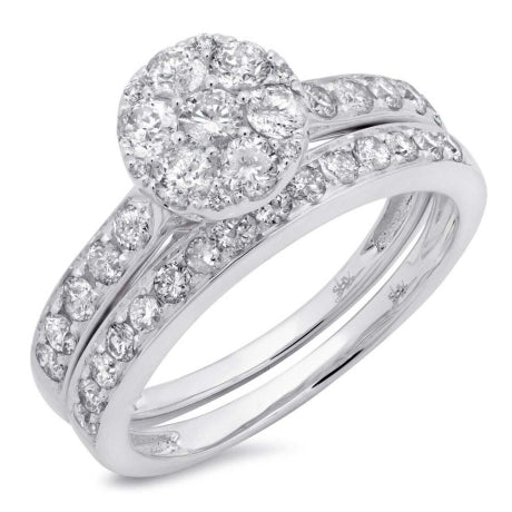 1.25ct 14k White Gold Diamond Cluster Wedding Set Size 6.5
