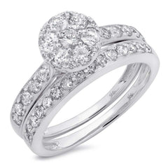 1.25ct 14k White Gold Diamond Cluster Wedding Set Size 6.5