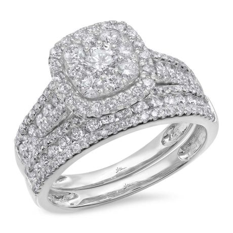 1.45ct 14k White Gold Diamond Wedding Set Cluster Size 7.5