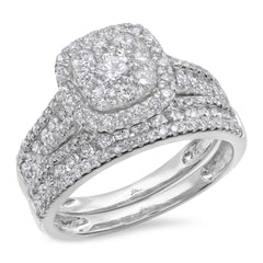 1.45ct 14k White Gold Diamond Wedding Set Cluster Size 7.5