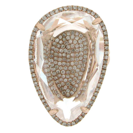0.57ct Diamond & 16.47ct White Topaz 14k Rose Gold Ring Size 9