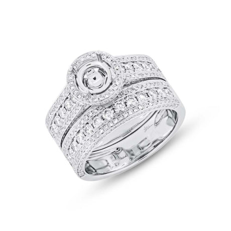 1.40ct 14k White Gold Diamond Semi-mount Ring 2-pc for 1.00ct Center
