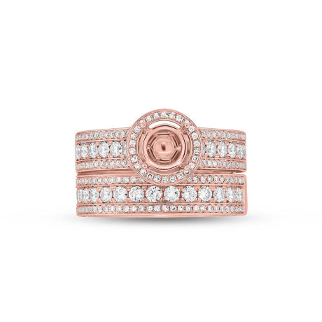1.40ct 14k Rose Gold Diamond Semi-mount Ring 2-pc for 1.00ct Center