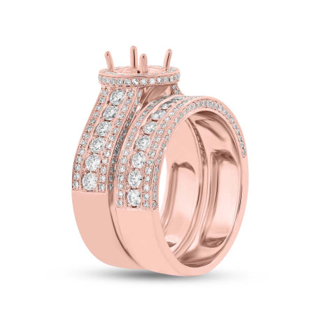 1.40ct 14k Rose Gold Diamond Semi-mount Ring 2-pc for 1.00ct Center
