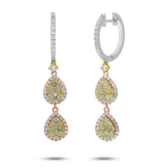 1.82ct 14k Three-tone Gold Natural Yellow & Pink Diamond Cluster Earring