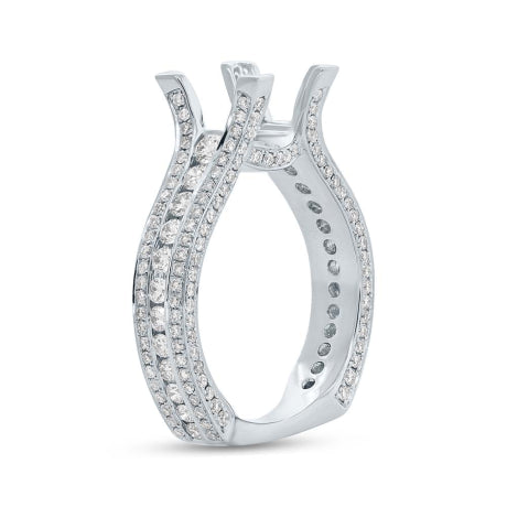 1.90ct 18k White Gold Diamond Semi-mount Ring For 3.00ct Center Size 7.5
