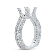 1.90ct 18k White Gold Diamond Semi-mount Ring For 3.00ct Center Size 7.5