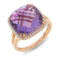 0.12ct Diamond & 8.28ct Amethyst 14k Rose Gold Ring Size 6.5
