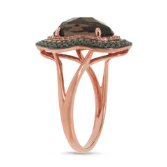 0.60ct White, Champagne & Black Diamond & 2.93ct Smokey Topaz 14k Rose Gold Ring Size 6.5