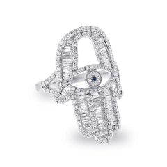 1.64ct 14k White Gold Diamond Hamsa Ring Size 5.5