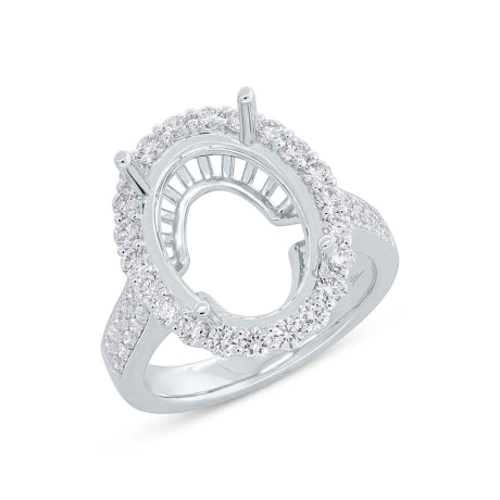 1.18ct 14k White Gold Diamond Semi-mount Ring For 12x16mm Center Size 7.5
