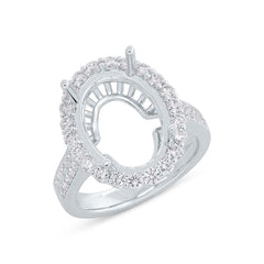 1.18ct 14k White Gold Diamond Semi-mount Ring For 12x16mm Center Size 7.5