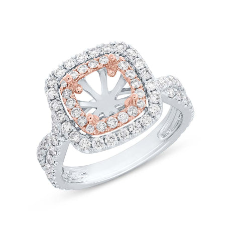 1.24ct 14k Two-Tone Rose Gold Diamond Semi-mount Ring 6.5x6.5mm Center