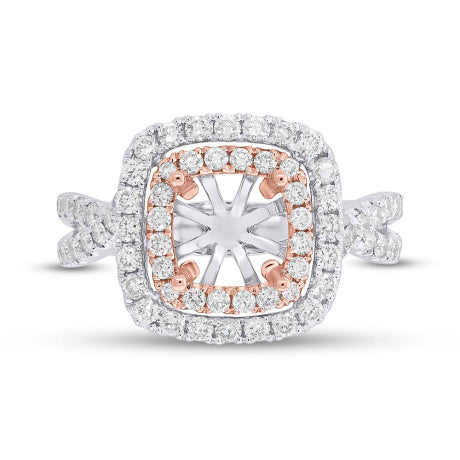 1.24ct 14k Two-Tone Rose Gold Diamond Semi-mount Ring 6.5x6.5mm Center