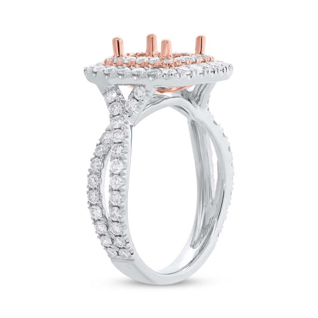 1.24ct 14k Two-Tone Rose Gold Diamond Semi-mount Ring 6.5x6.5mm Center