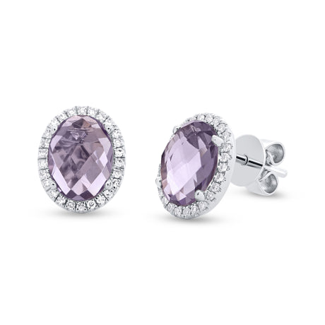 0.14ct Diamond & 2.56ct Amethyst 14k White Gold Earring