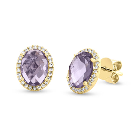0.14ct Diamond & 2.56ct Amethyst 14k Yellow Gold Earring