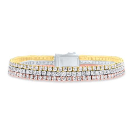 7.18ct 14k 3-Tone Gold Diamond 3 Row Tennis Bracelet