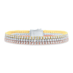 7.18ct 14k 3-Tone Gold Diamond 3 Row Tennis Bracelet