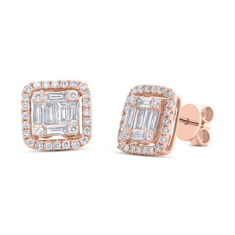 1.36ct 14k Rose Gold Diamond Baguette Stud Earring