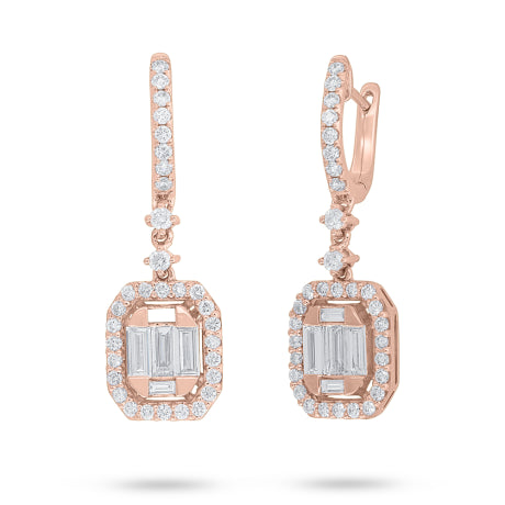 1.40ct 18k Rose Gold Diamond Baguette Earring